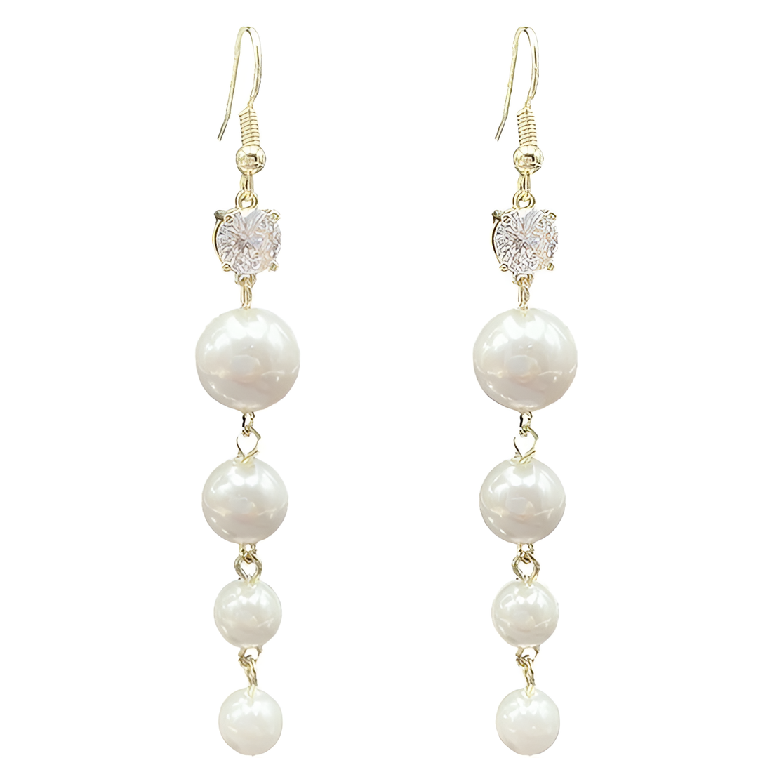 Rangée de Perles | Boucles d'oreilles avec quatre perles blanches – Vue 01