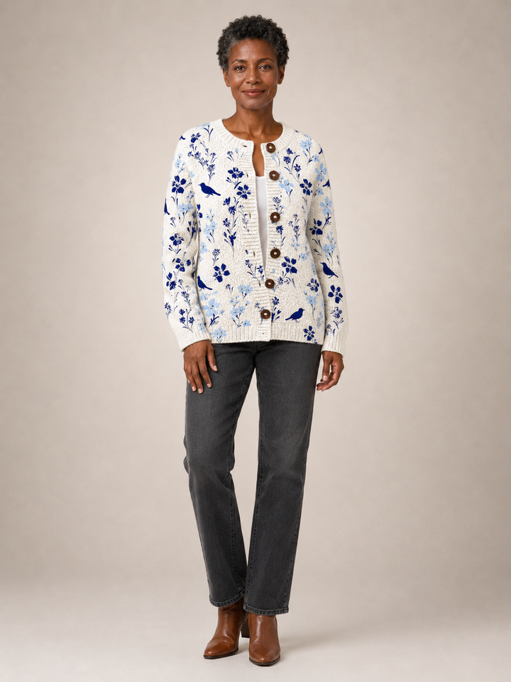 Vynora | Cardigan vintage fleuri à imprimé oiseaux