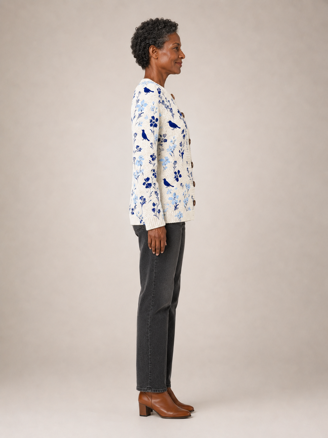 Vynora | Cardigan vintage fleuri à imprimé oiseaux