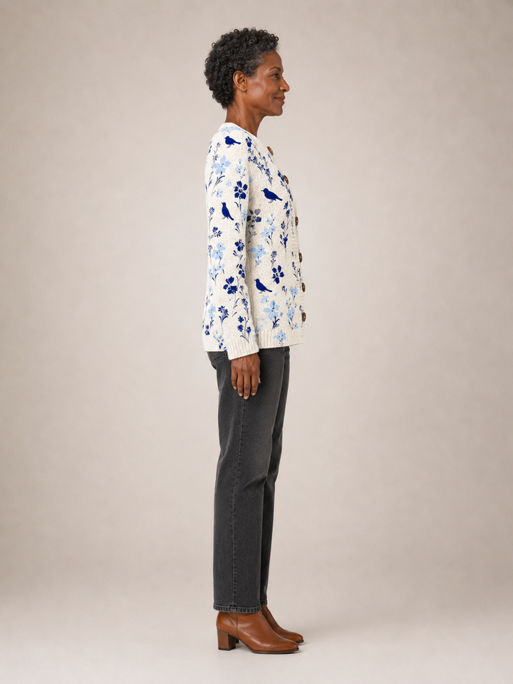 Vynora | Cardigan vintage fleuri à imprimé oiseaux