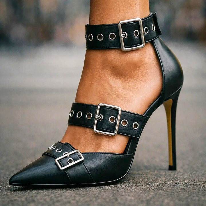 Bernadette | Escarpins pointus à boucles métallisées