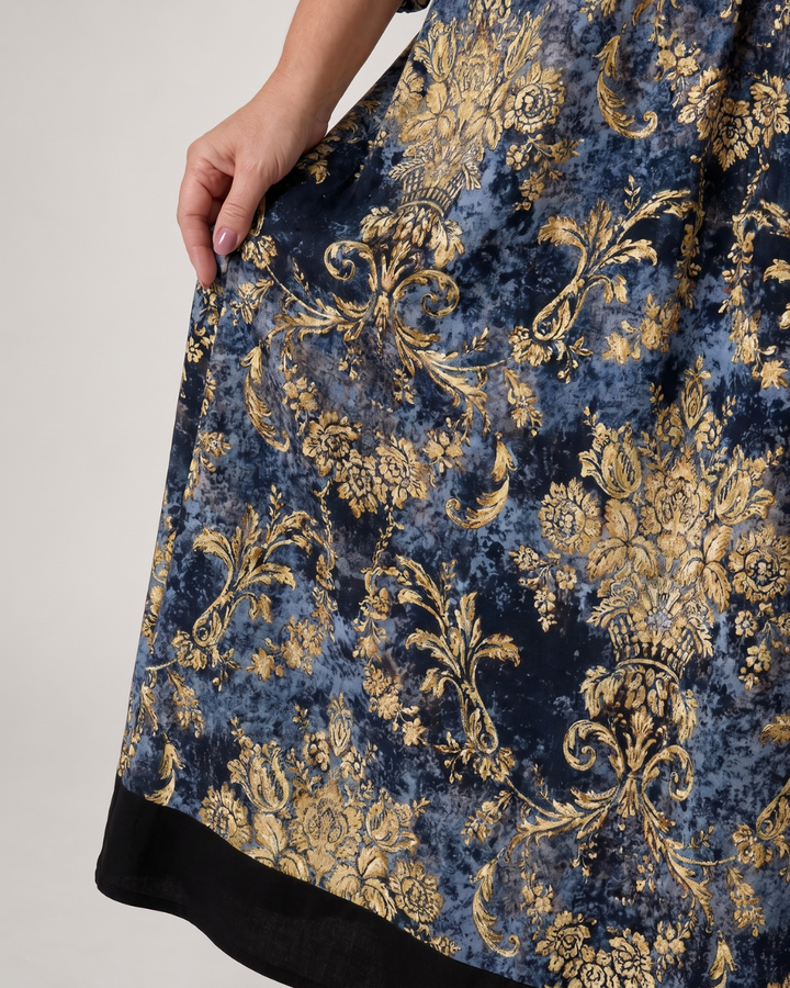 Quitterie — Robe longue à damas fleuri