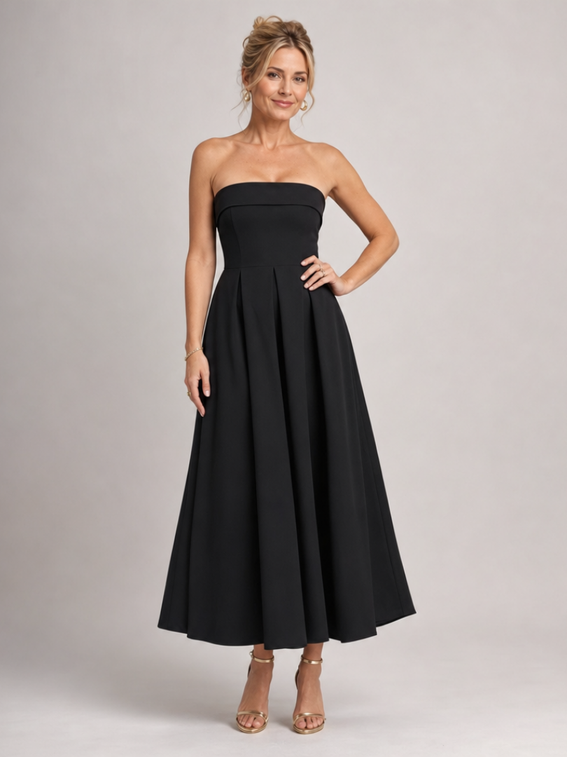 Joséphine — Robe bustier midi à jupe évasée, coloris Noir