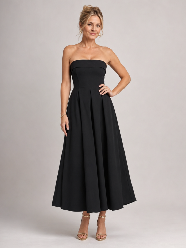 Joséphine — Robe bustier midi à jupe évasée, coloris Noir