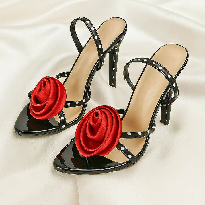 Amélie | Sandales à talon ornées de roses