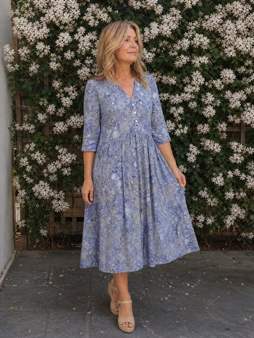 Jocelyne — Robe midi fleurie à manches 3/4
