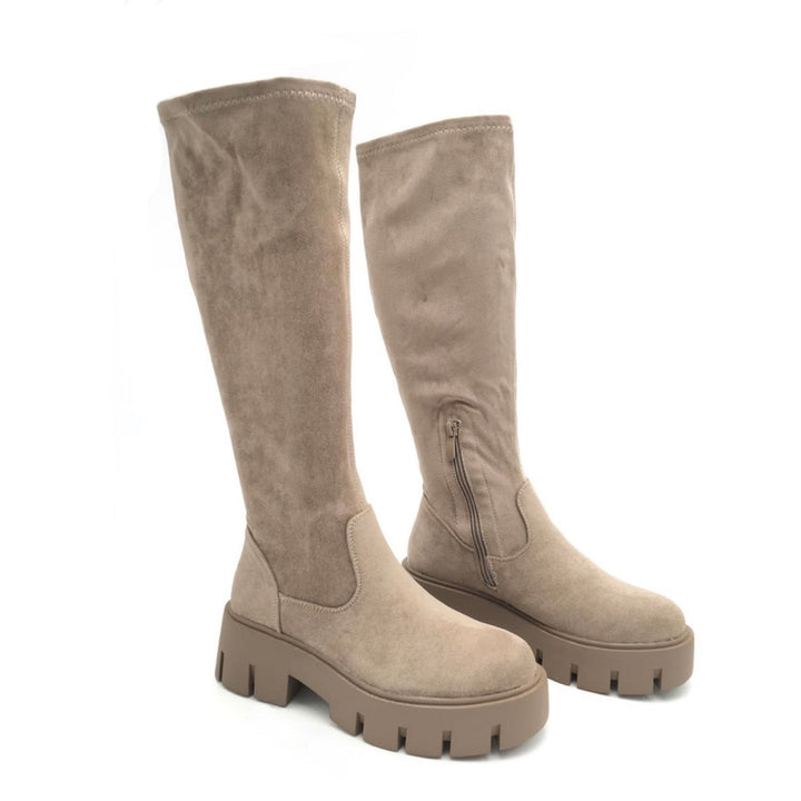 Isaure | Bottes hautes stretch beiges en suédine