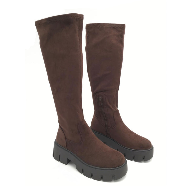 Jacinthe | Bottes hautes stretch marron en suédine