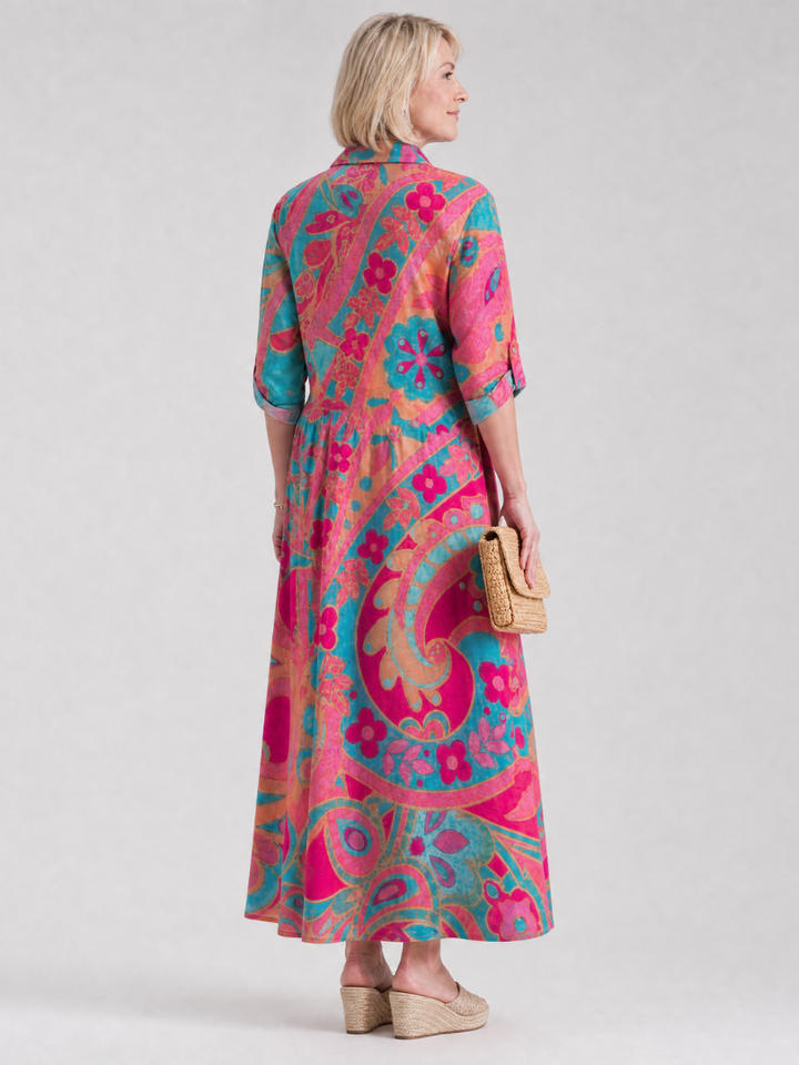Emmanuelle — Robe longue chemise à imprimé paisley