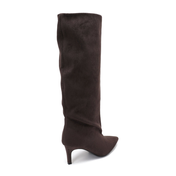 Laurence | Bottes à talon marron foncé en suédine