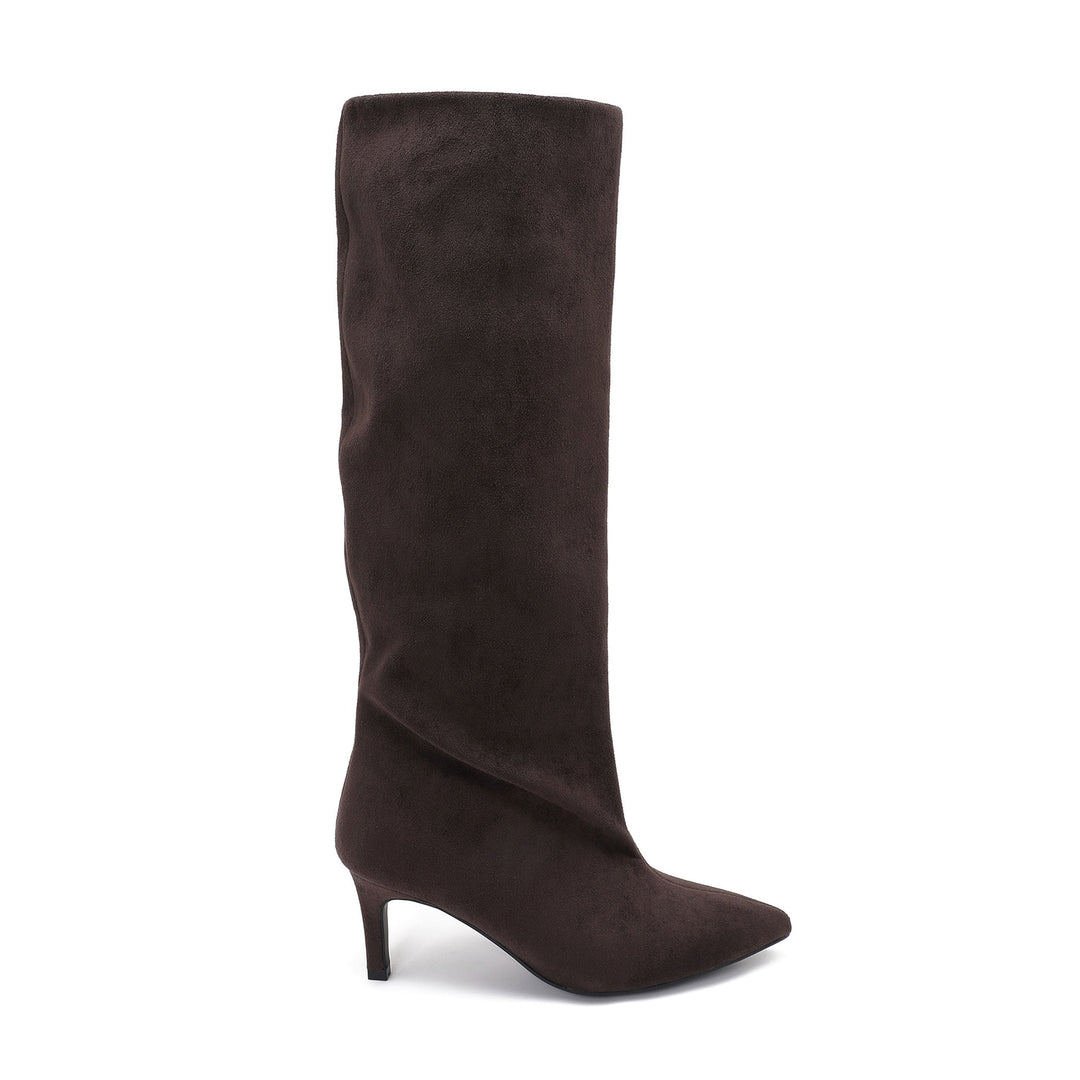 Laurence | Bottes à talon marron foncé en suédine