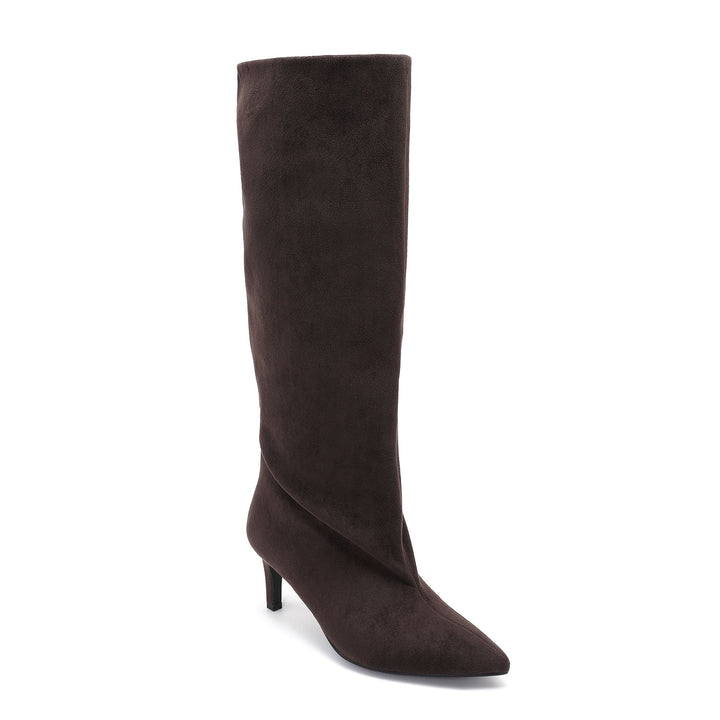Laurence | Bottes à talon marron foncé en suédine