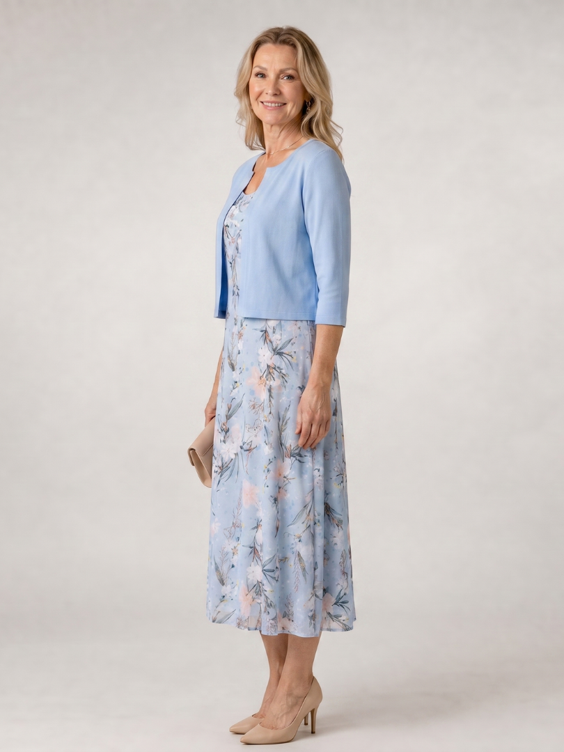 Danielle — Robe midi fleurie avec boléro assorti