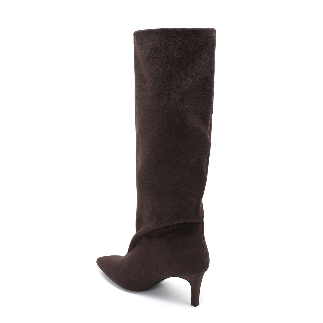Laurence | Bottes à talon marron foncé en suédine