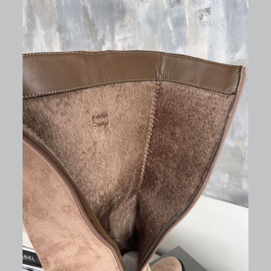 Bérangère | Bottes hautes beiges à talon bloc