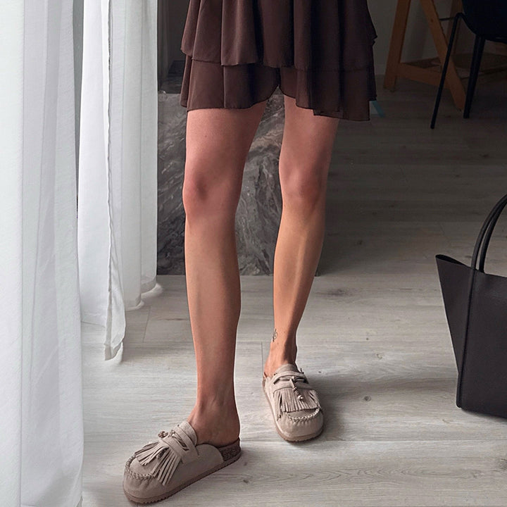 Nadège | Mules beiges à franges