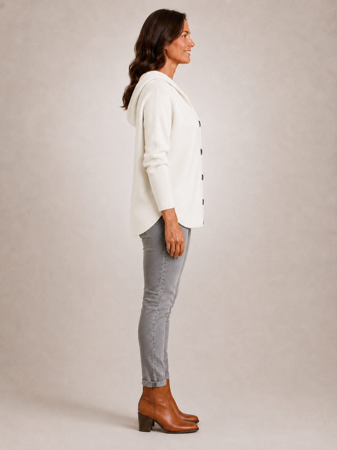 Rosalie | Cardigan à capuche boutonné en maille côtelée