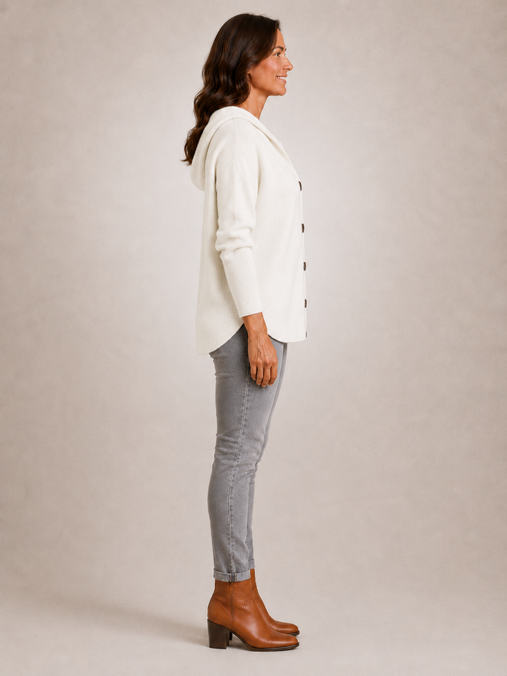 Rosalie | Cardigan à capuche boutonné en maille côtelée