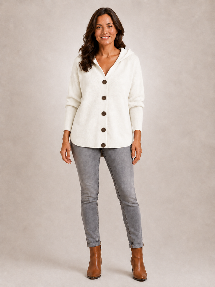Rosalie | Cardigan à capuche boutonné en maille côtelée