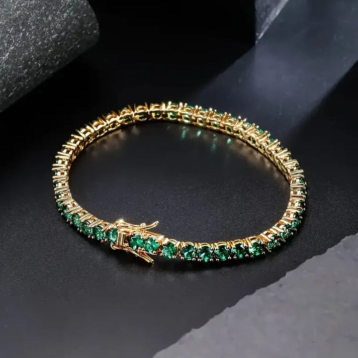 Splendeur Verte | Bracelet rivière doré avec pierres vertes – Vue 01