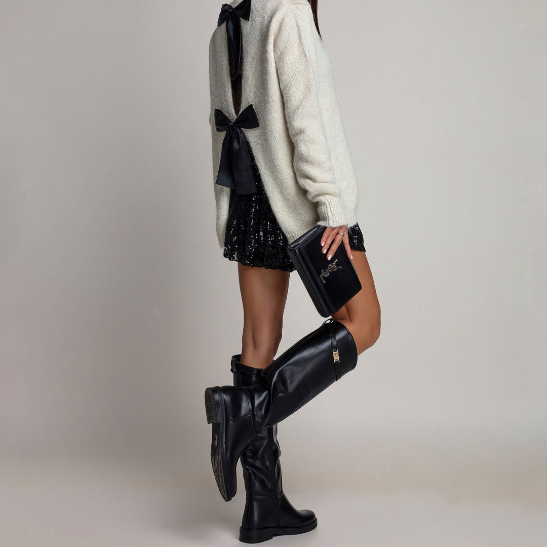 Salomé | Bottes hautes noires à boucle décorative