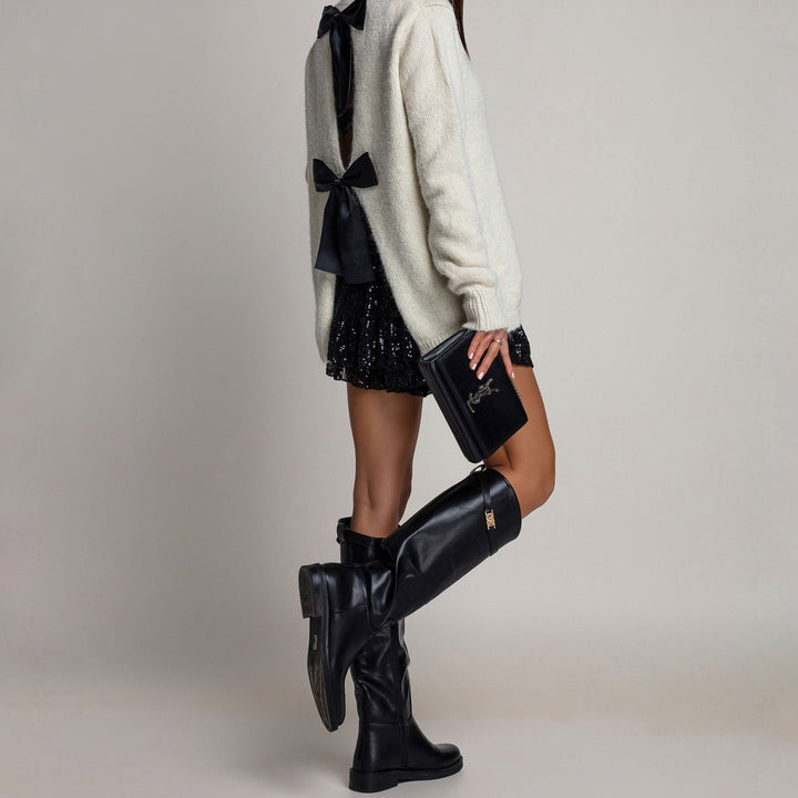 Salomé | Bottes hautes noires à boucle décorative