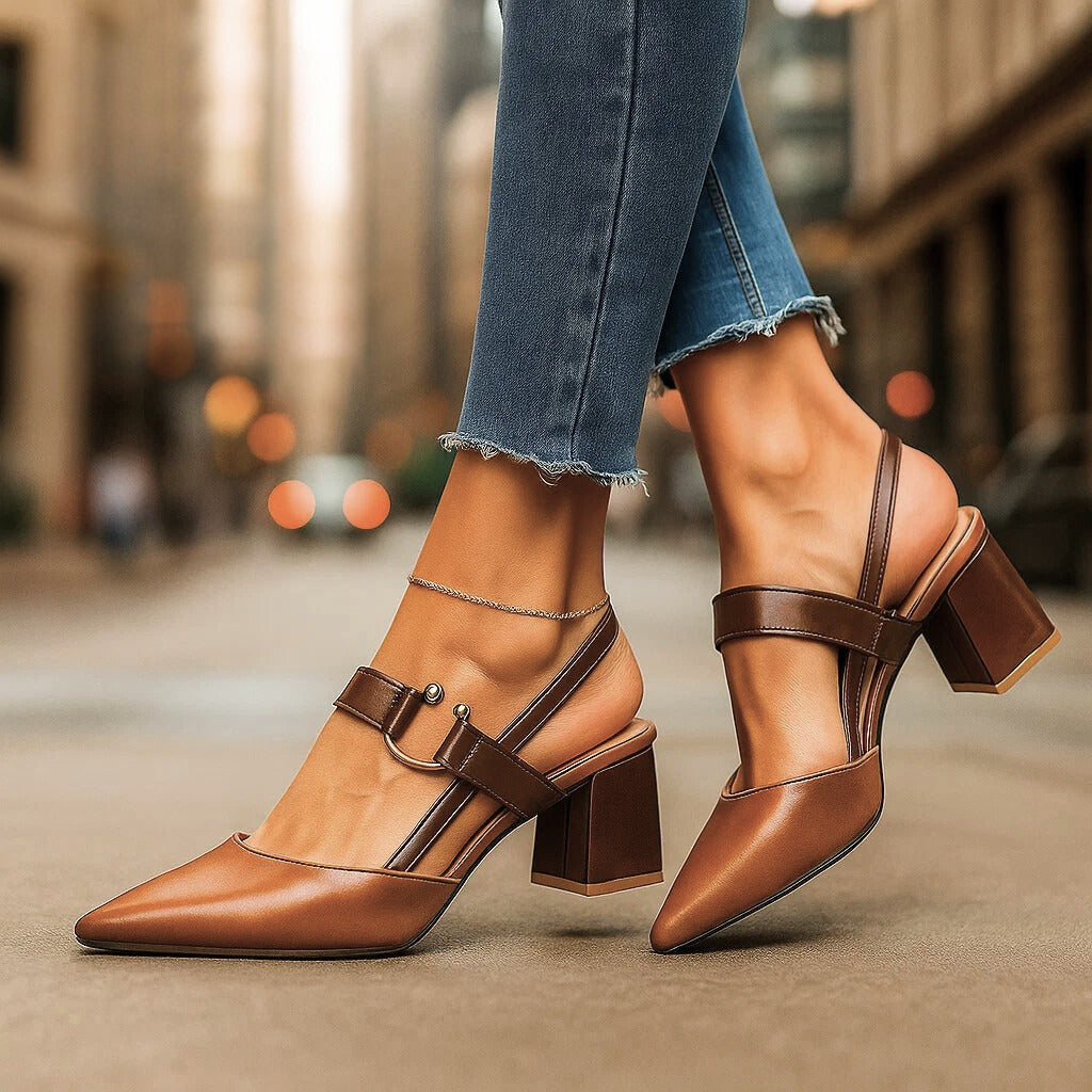 Solène | Escarpins slingback pointus à talon bloc