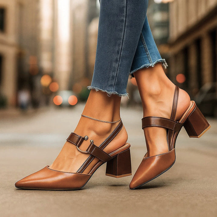 Solène | Escarpins slingback pointus à talon bloc