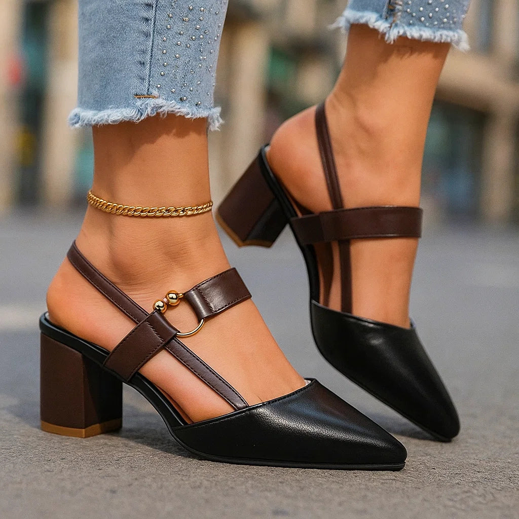 Solène | Escarpins slingback pointus à talon bloc