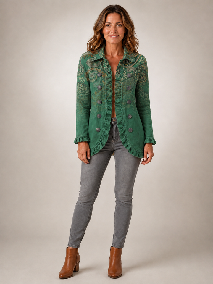 Jemara | Veste volantée bohème à imprimé cachemire