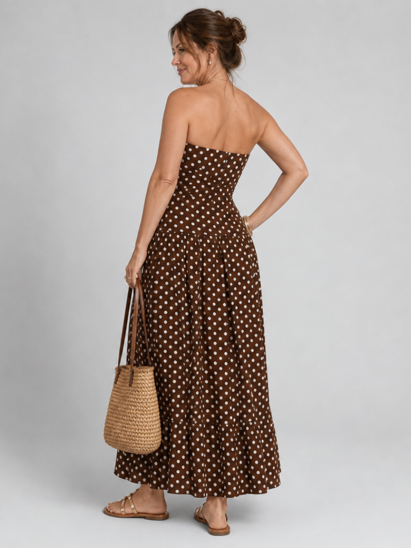 Carole — Robe longue bustier à pois