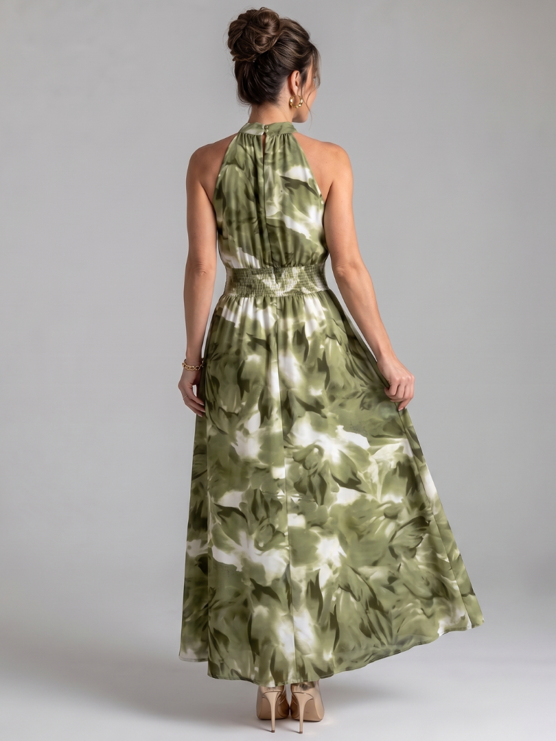 Lisandre — Robe longue dos nu à taille smockée