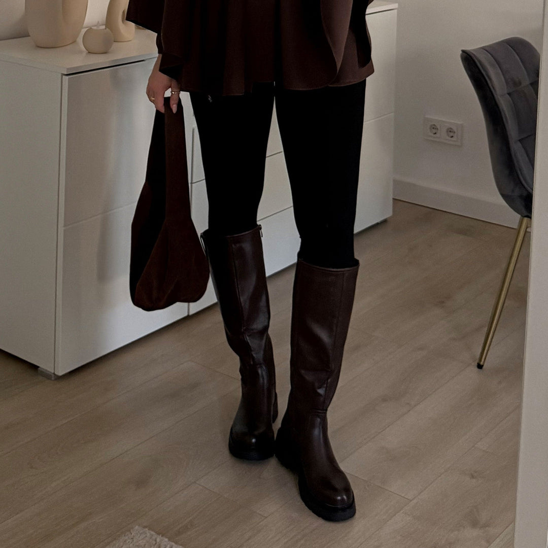 Simone | Bottes hautes marron à semelle épaisse