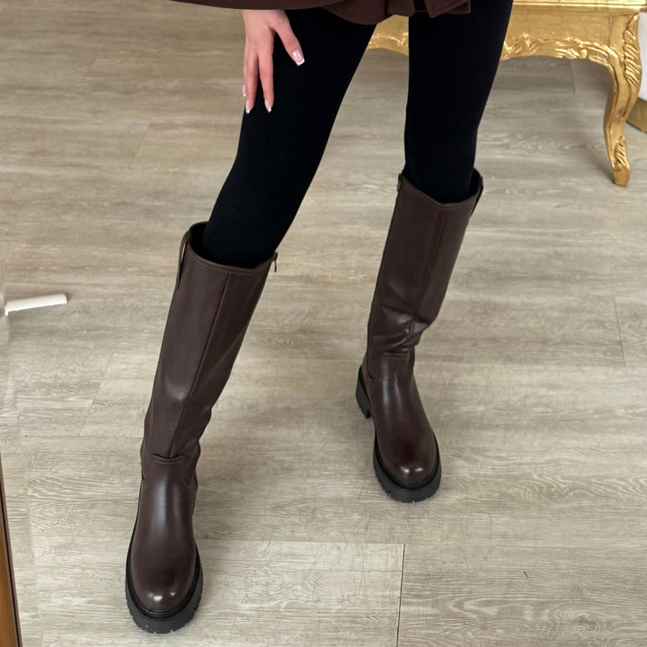 Simone | Bottes hautes marron à semelle épaisse