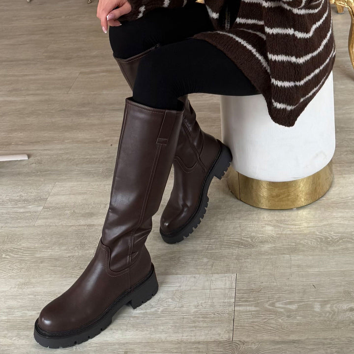 Simone | Bottes hautes marron à semelle épaisse