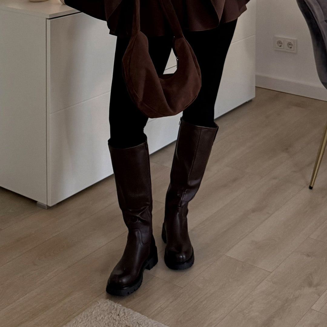 Simone | Bottes hautes marron à semelle épaisse