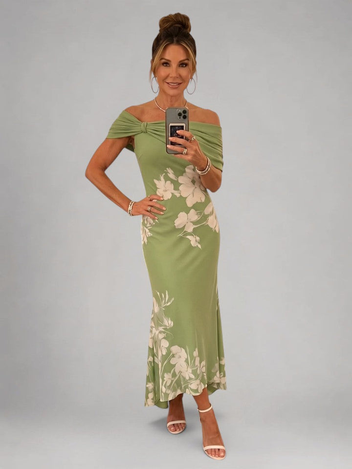 Cyrielle — Robe longue épaules dénudées drapée