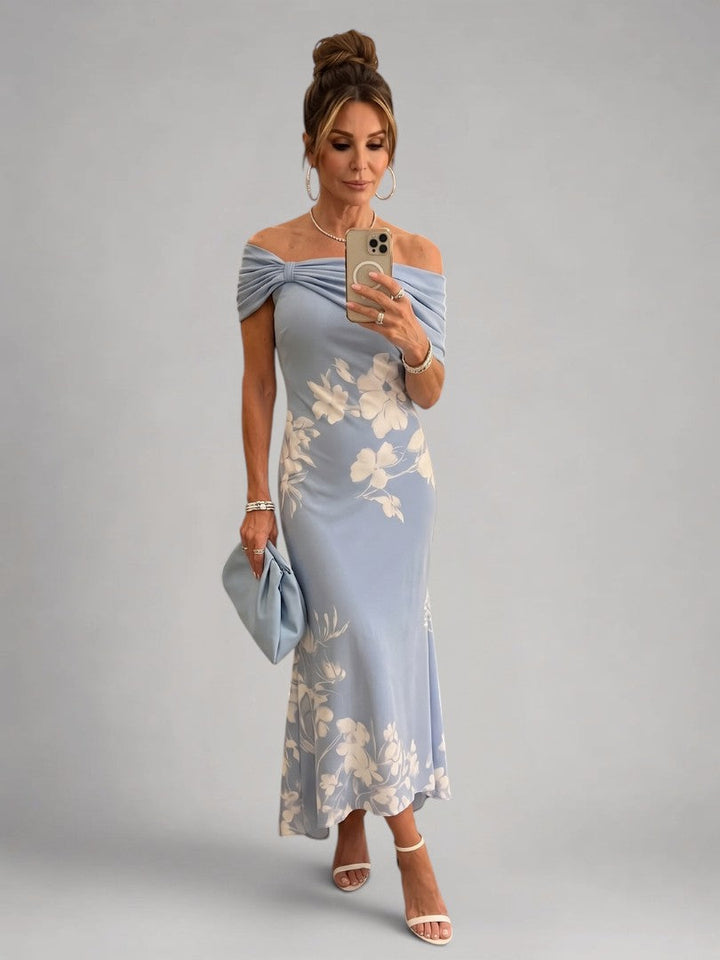 Cyrielle — Robe longue épaules dénudées drapée