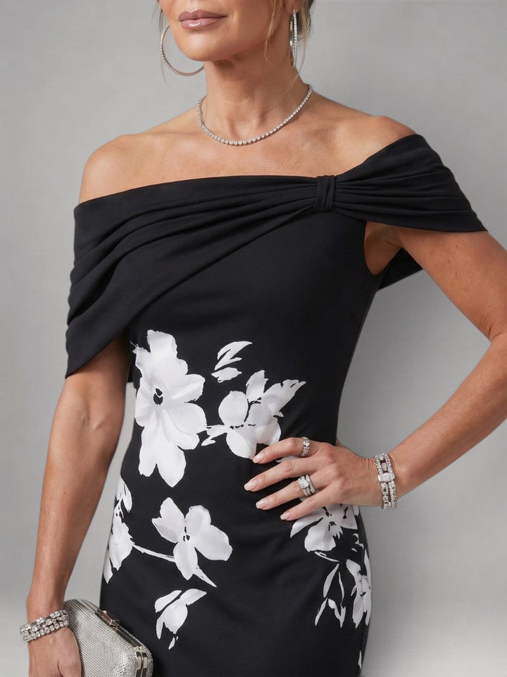 Cyrielle — Robe longue épaules dénudées drapée
