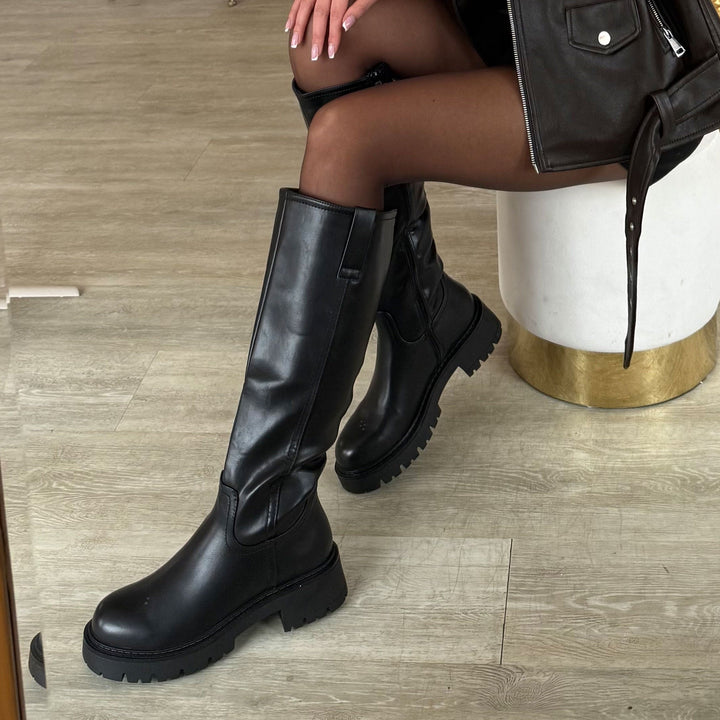 Véronique | Bottes hautes noires à semelle épaisse