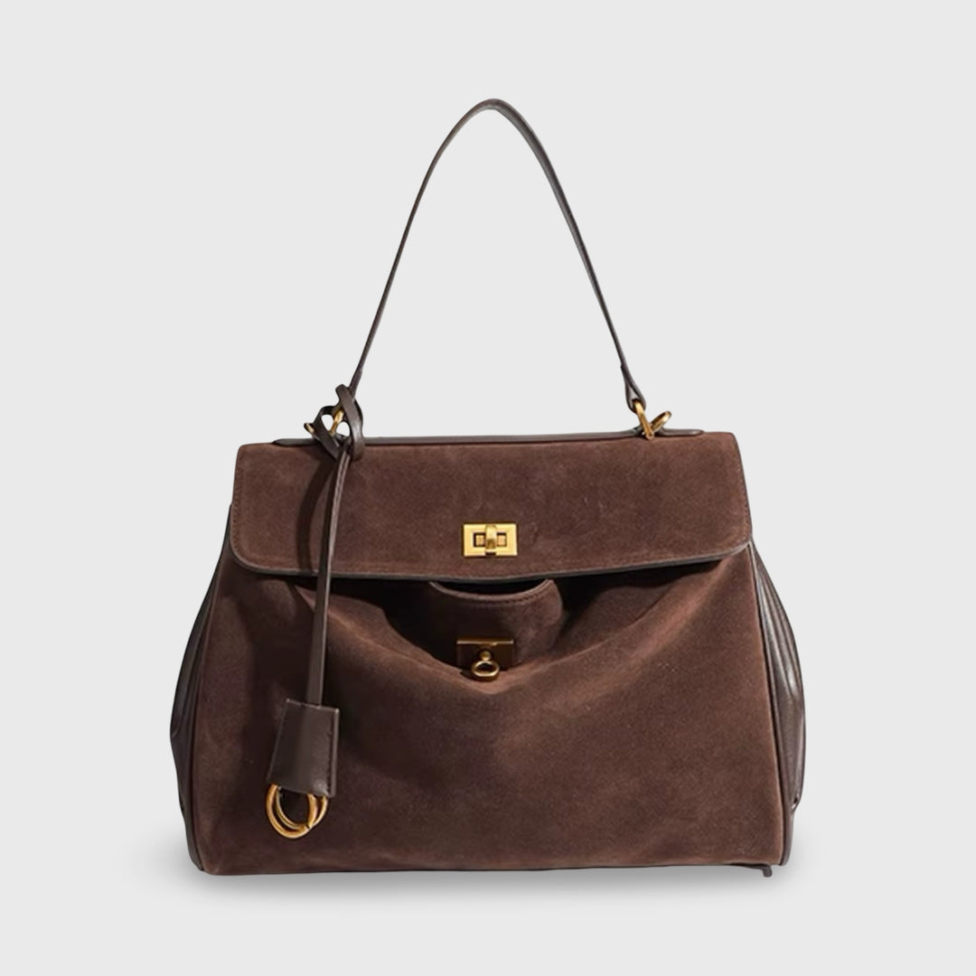 Sac porté épaule Ciara en cuir véritable brun foncé vu de face