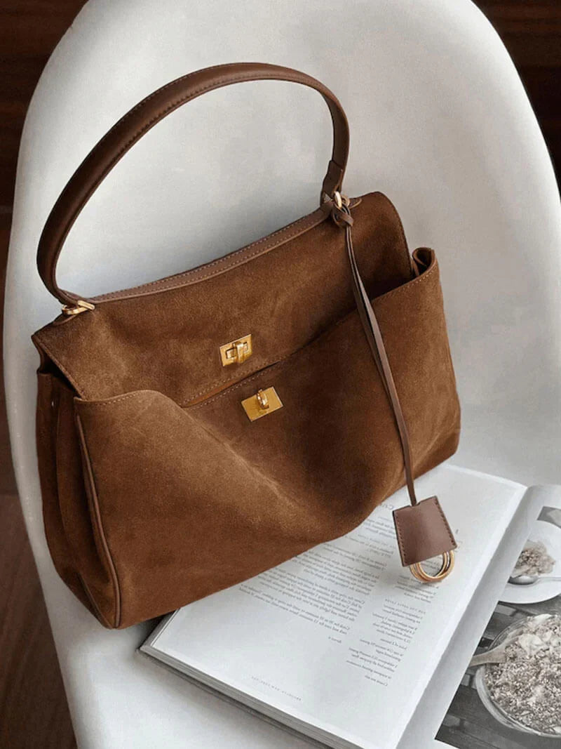 Sac porté épaule Ciara Daim cognac vu de côté