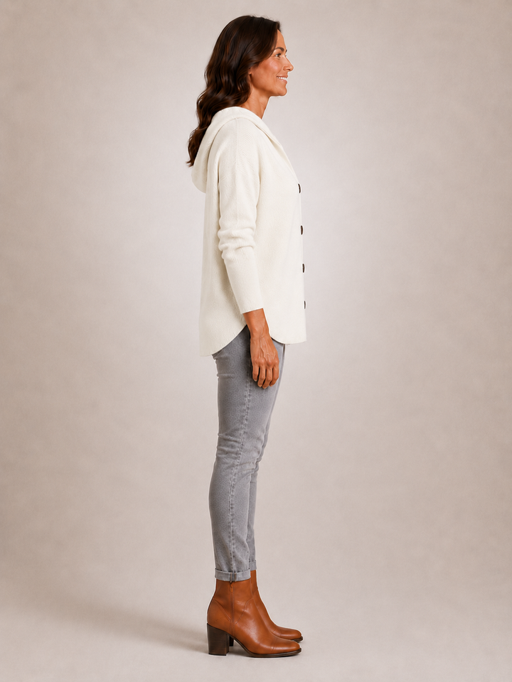 Rosalie | Cardigan à capuche boutonné en maille côtelée