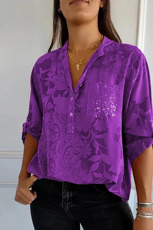 Blanchette | Blouse à motif floral ton sur ton — Violet