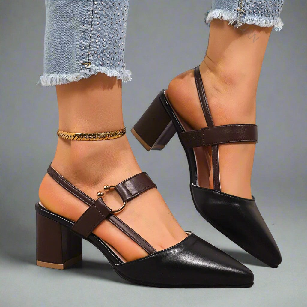 Solène | Escarpins slingback pointus à talon bloc