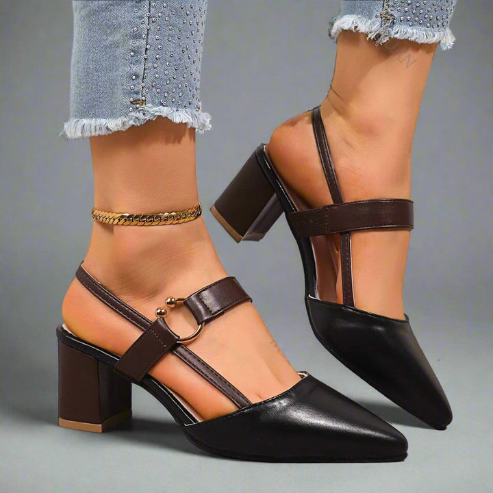 Solène | Escarpins slingback pointus à talon bloc