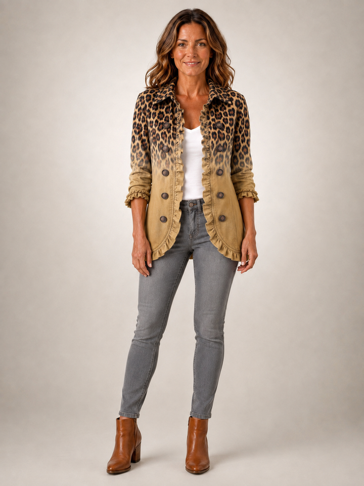 Marlowe | Blazer volanté léopard dégradé ocre