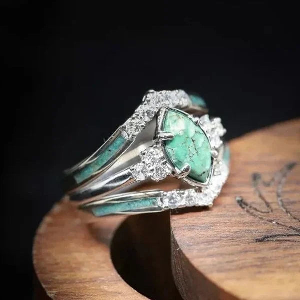Ovale Pointu | Bague argentée avec pierre turquoise – Vue 02