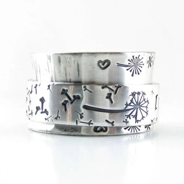 Pissenlit | Bague tournante large argentée à motif de pissenlit – Vue 03