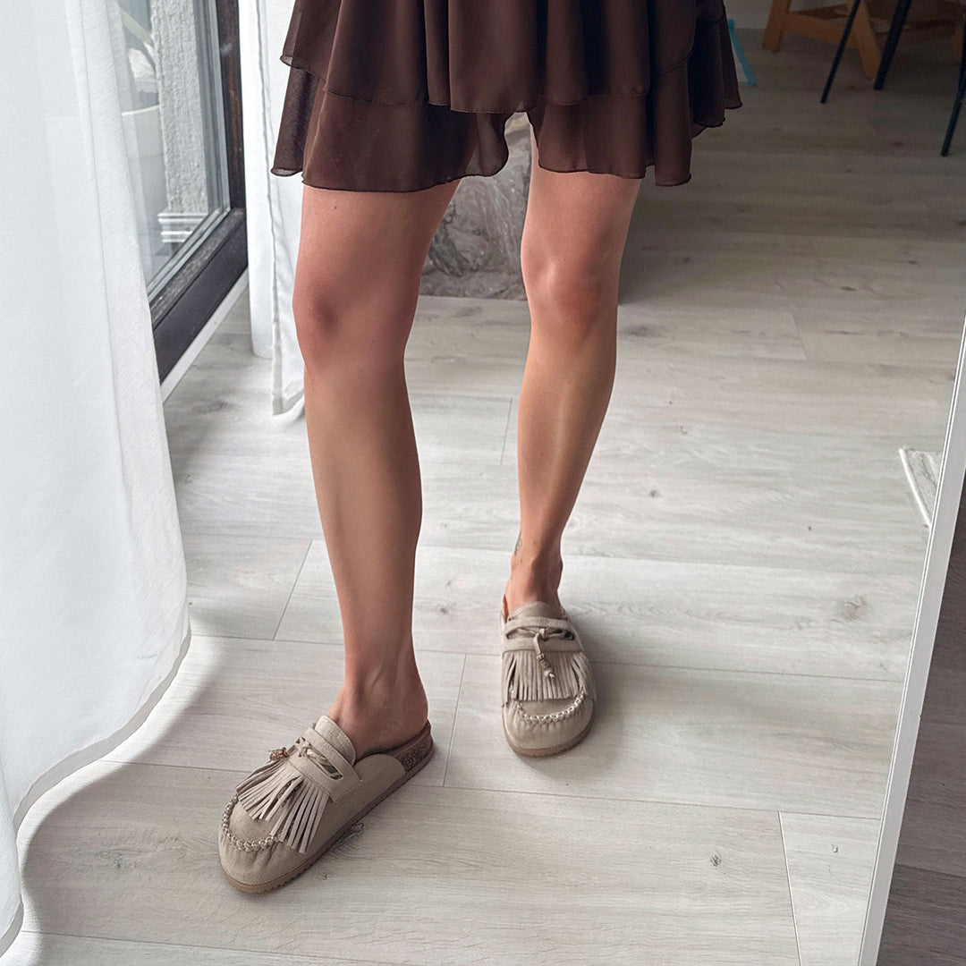 Nadège | Mules beiges à franges